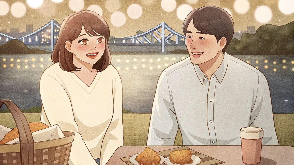 Mina, Joon et Emma passent la soirée au parc du Han